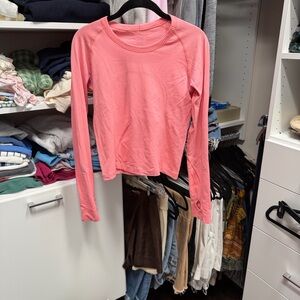 lululemon athletica Coral Pink Long-Sleeve Waffle Crew Top